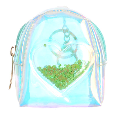 محفظة ميني مع سلسلة مفاتيح نمط قلب شفاف أخضر