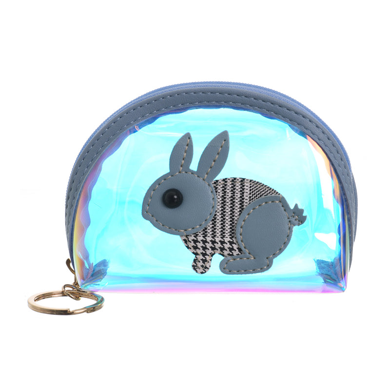 محفظة دائرية برسمة ارنب مع سلسلة مفاتيح أزرق