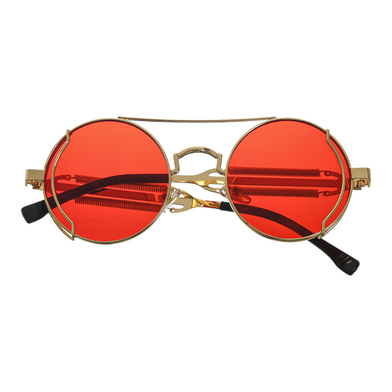 نظارة شمسية معدن دائرية الشكل لون احمر