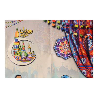 غطاء وساده مربع بسوستة بطباعه شخصيات رمضان (مسحراتي) احمر*رمادي 42*42 سم