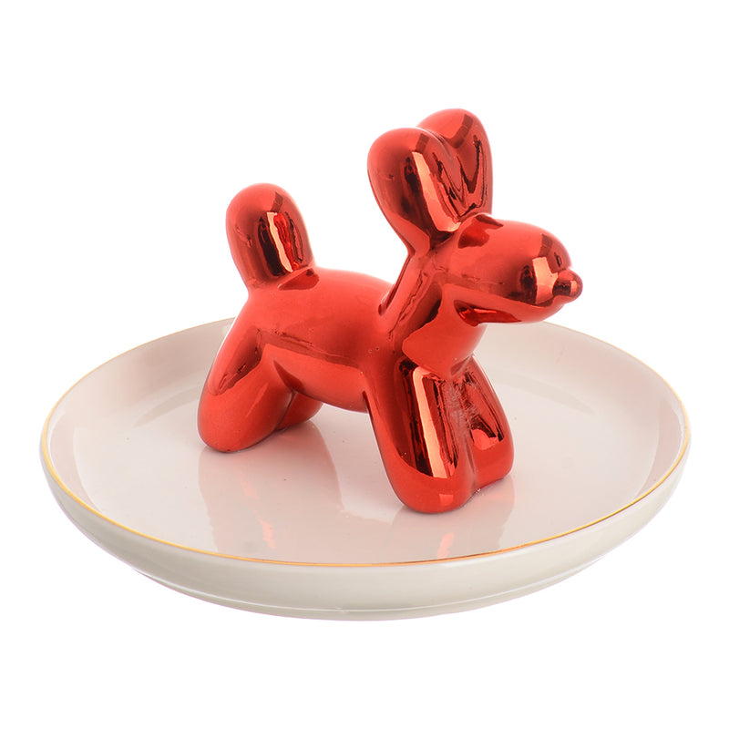 طبق سيراميك دائري  منظم حلي شكل كلب فالمنتصف ابيض*احمر