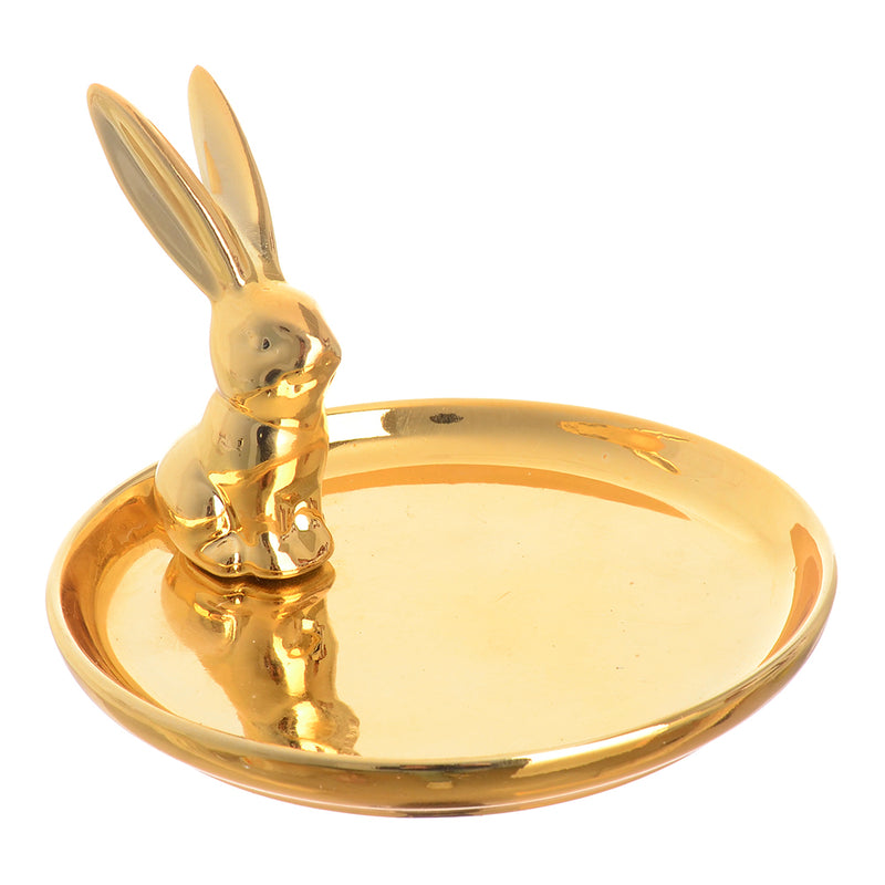 طبق سيراميك دائري  منظم حلي شكل ارنب ذهبي