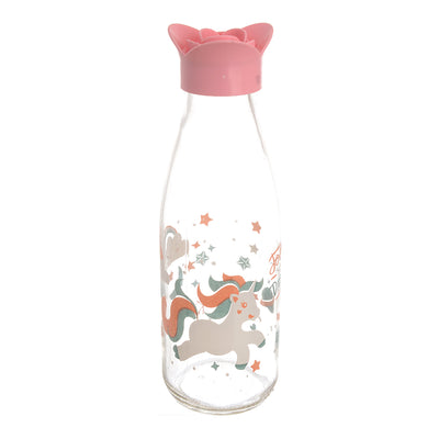 زجاجة مياه وعصير دائرية بشاليموه وغطاء بلاستيك بينك بتصميم مزخرف  (500 مل)