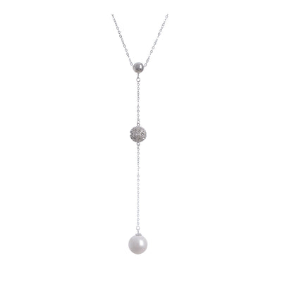 A thin chain with a white pearl pendant