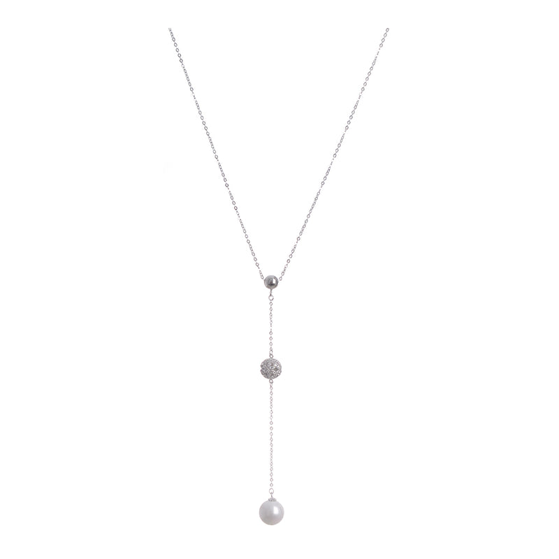 A thin chain with a white pearl pendant