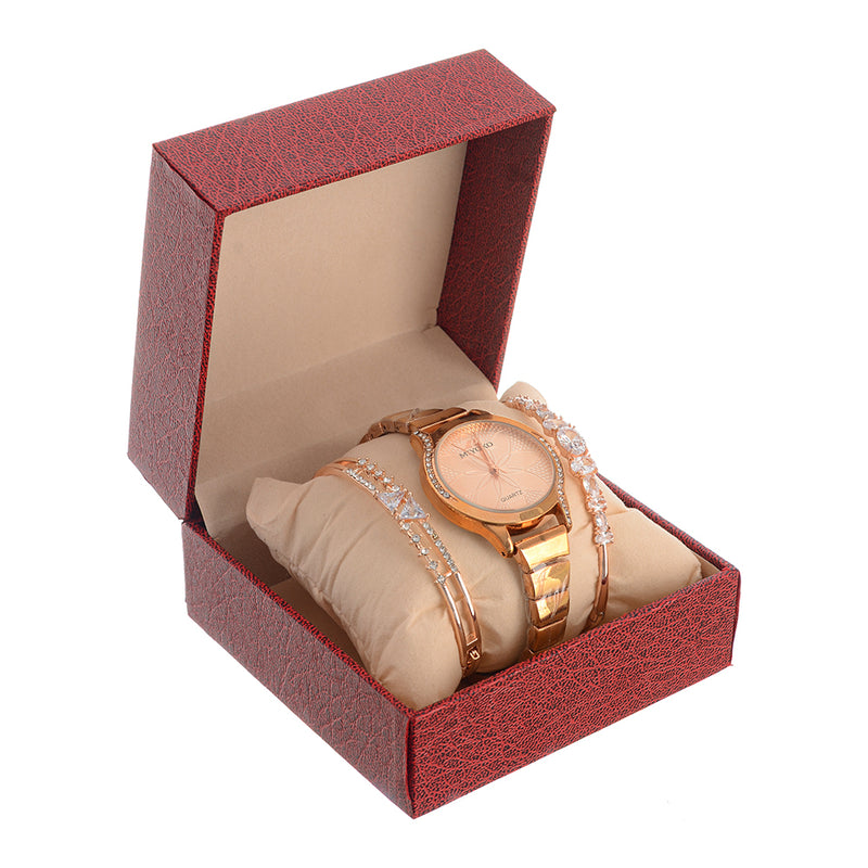 Metal watch for women with 2 bracelets, large size, Miyoko, rose gold