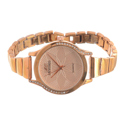 Metal watch for women with 2 bracelets, large size, Miyoko, rose gold