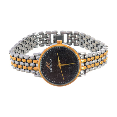 Metal watch for women with 2 large Miyoko bracelets, gold &amp; silver