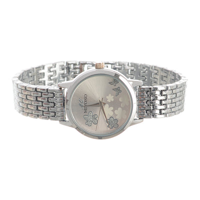 Metal watch for women with 2 small Miyoko silver bracelets