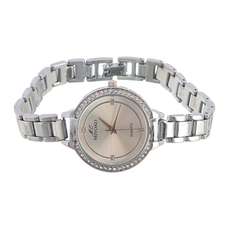 Metal watch for women with 2 small Miyoko silver bracelets