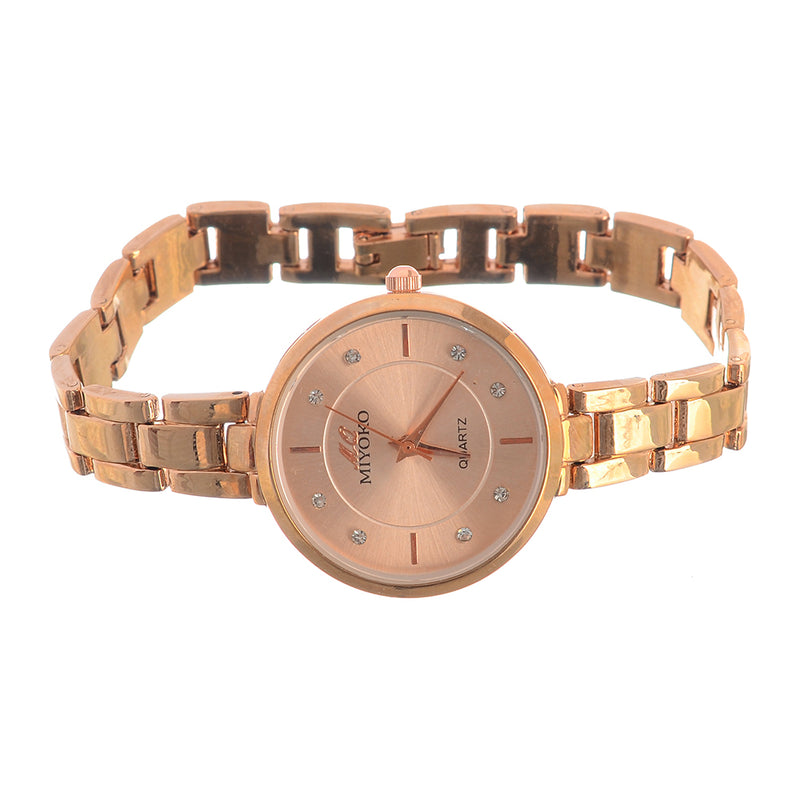 Metal watch for women with 2 small Miyoko bracelets, rose gold