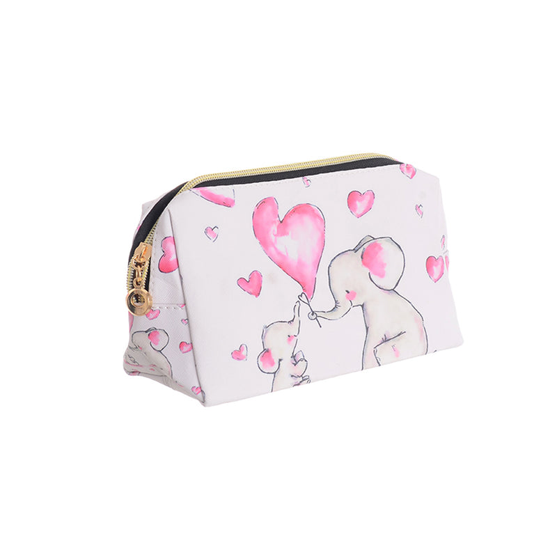 Makeup bag, 3 pieces of different sizes, white elephant pattern 