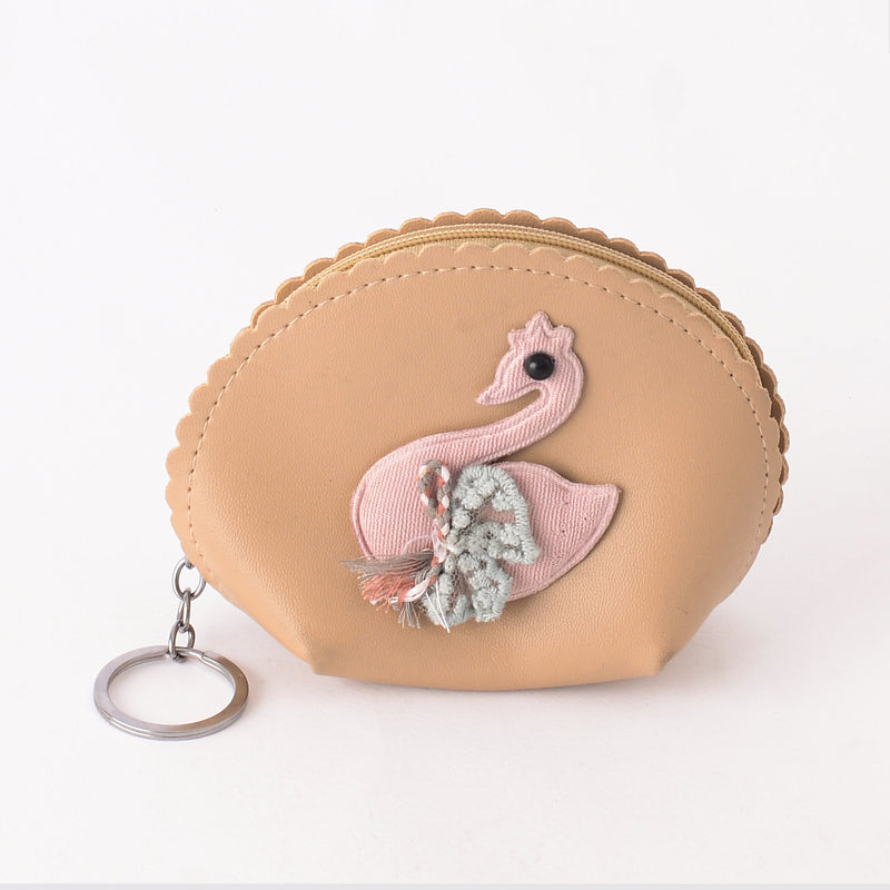 Faux leather mini wallet with flamingo pattern keychain