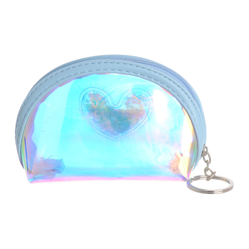 Oval mini wallet with heart pattern key chain