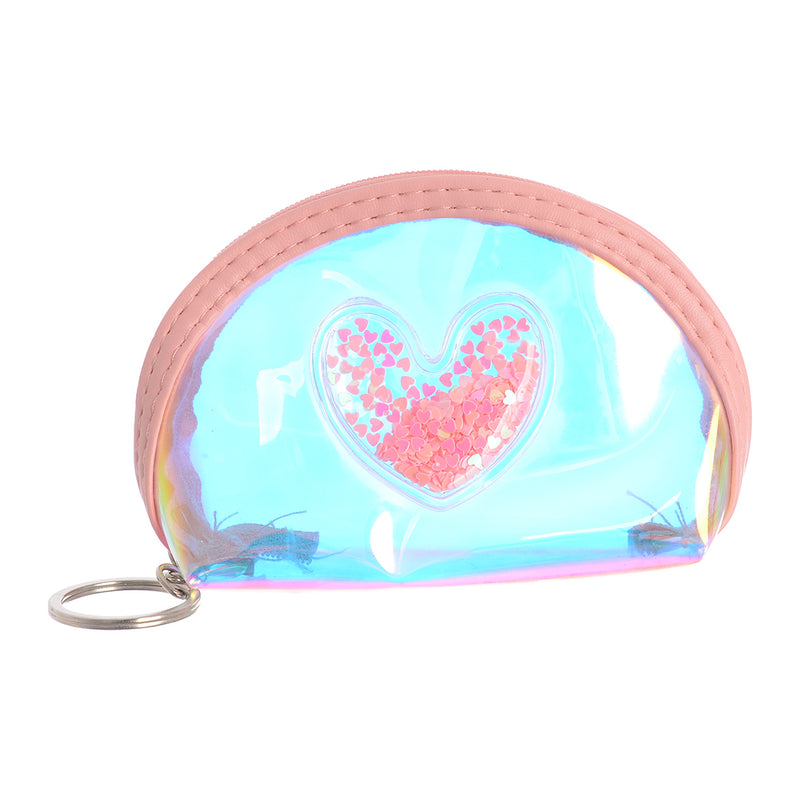 Oval mini wallet with heart pattern key chain