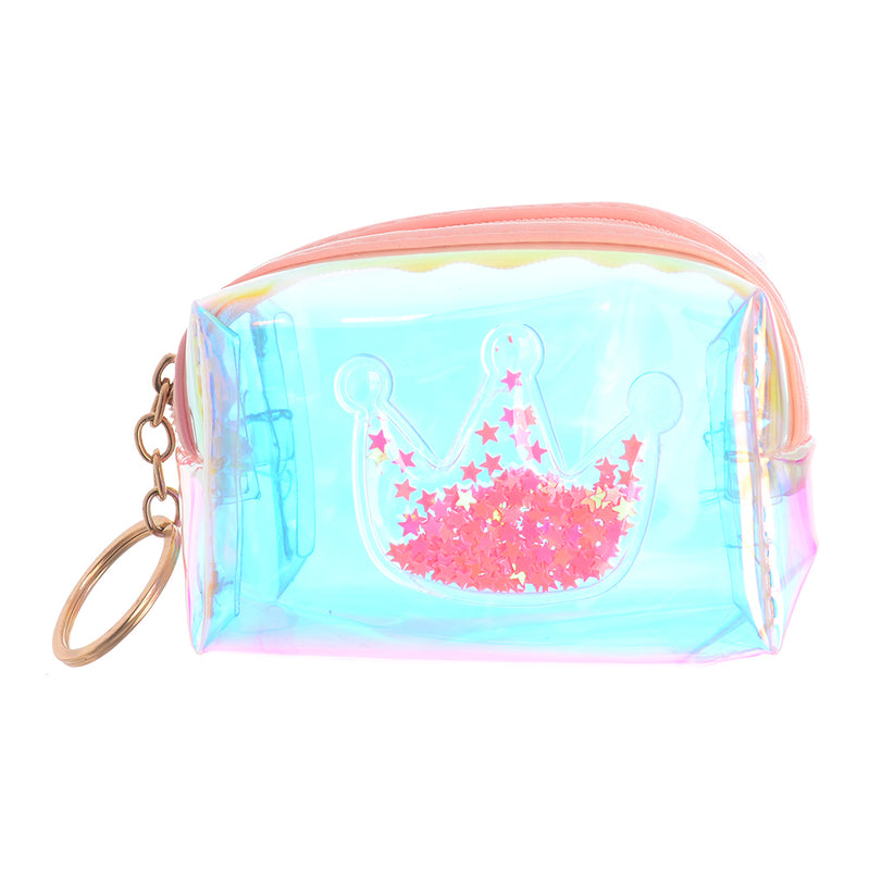 Mini wallet with pink crown pattern keychain