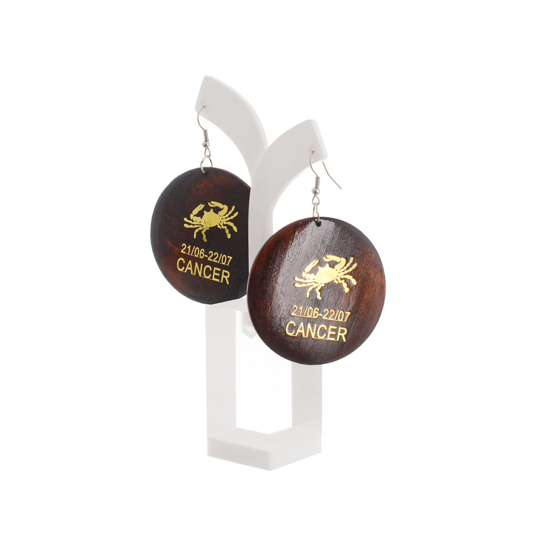 Cancer zodiac sign earrings are brown