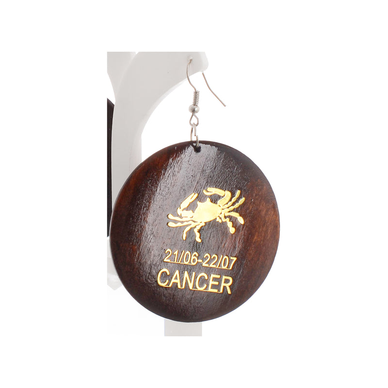 Cancer zodiac sign earrings are brown