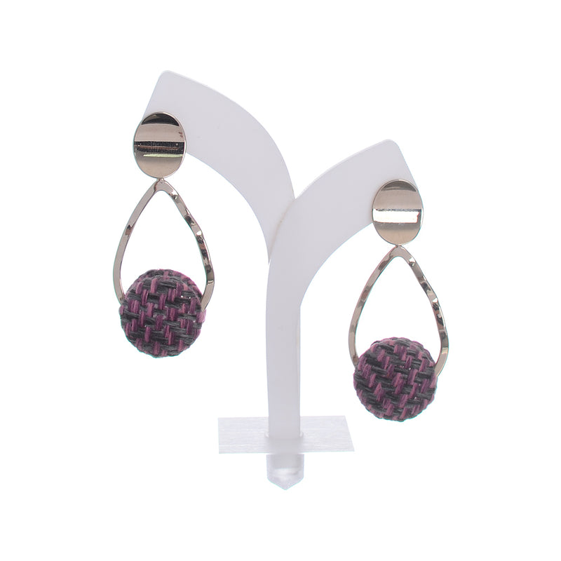 Oval earring with a long crochet circle with a silver screw