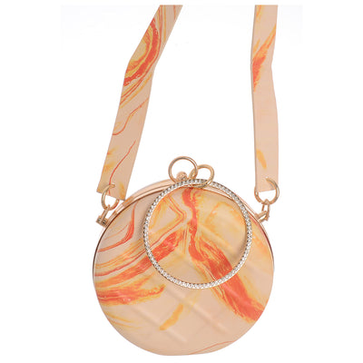 A round Jupiter women's bag with a round handle on the top and a beige*orange leather strap