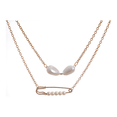 Thin chain for women, 2 layers, in the shape of a pin and two hearts