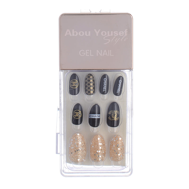 Gel nails, 30 nails, 12 sizes, from Abu Youssef style, black*gold 