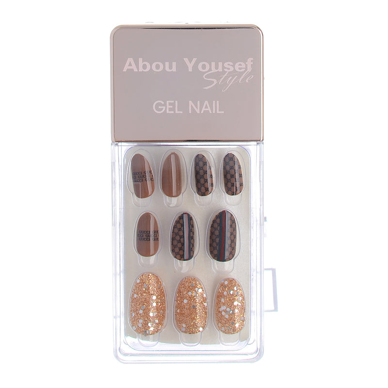 Gel nails, 30 nails, size 12, from Abu Youssef, brown*golden bronze style