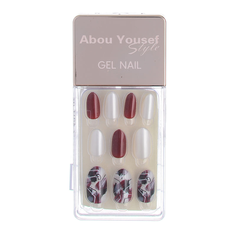 Gel nails, 30 nails, size 12, from Abu Youssef, burgundy*white style 