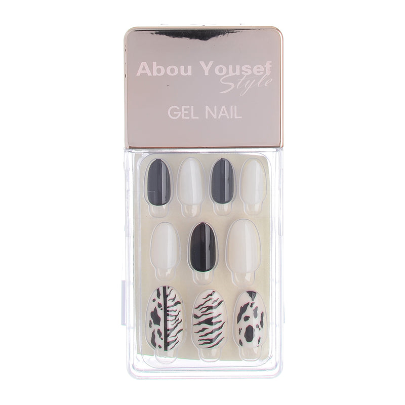 Gel nails, 30 nails, 12 sizes, from Abu Youssef Style, white*black 