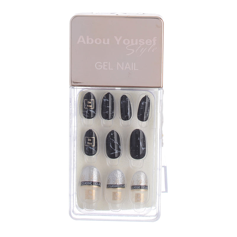 Gel nails, 30 nails, size 12, from Abu Youssef Style, black*silver bronze 