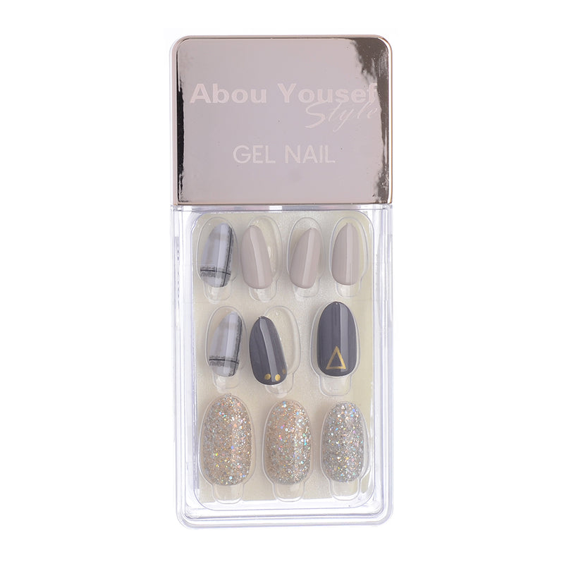 Gel nails, 30 nails, size 12, from Abu Youssef, gray, black, silver and bronze style 