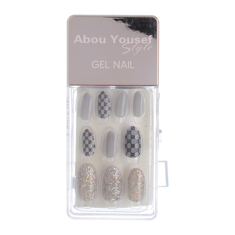 Gel nails, 30 nails, size 12, from Abu Youssef style, grey*silver bronze