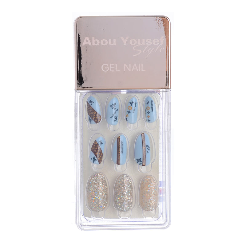 Gel nails, 30 nails, 12 sizes, from Abu Youssef, cyan and silver bronze style 