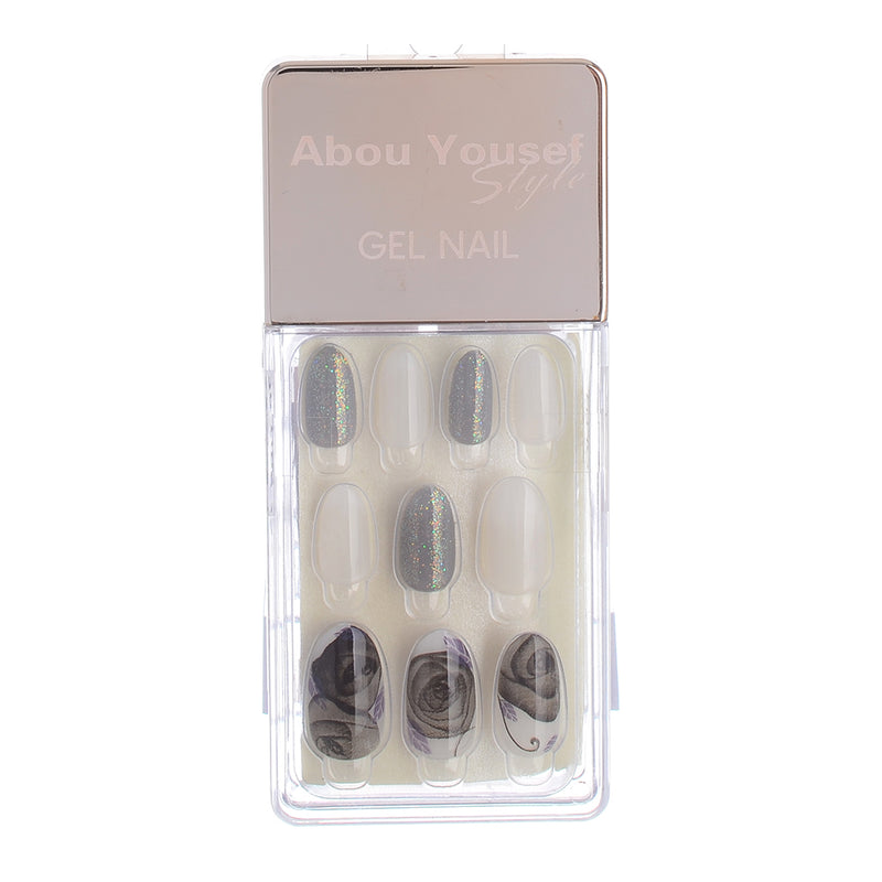 Gel nails, 30 nails, 12 sizes, from Abu Youssef Style, white and dark gray 