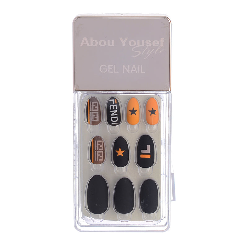 Gel nails, 30 nails, size 12, from Abu Youssef Style, black and orange 