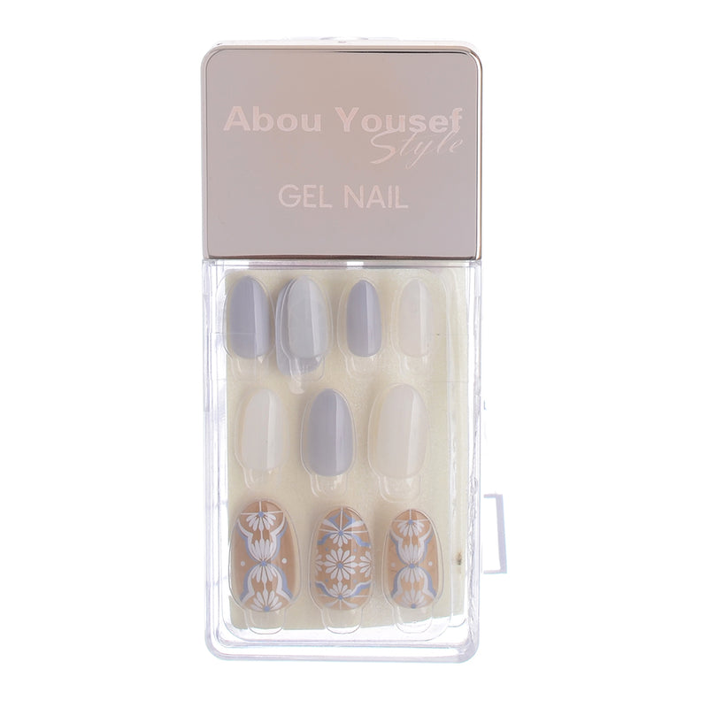 Gel nails, 30 nails, size 12, from Abu Youssef style, gray, white and cafe 