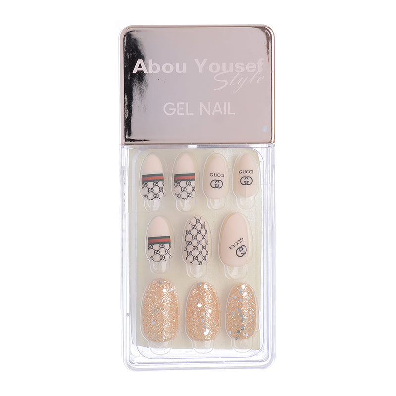 Gel nails, 30 nails, 12 sizes, from Abu Youssef Style, white*gold bronze 