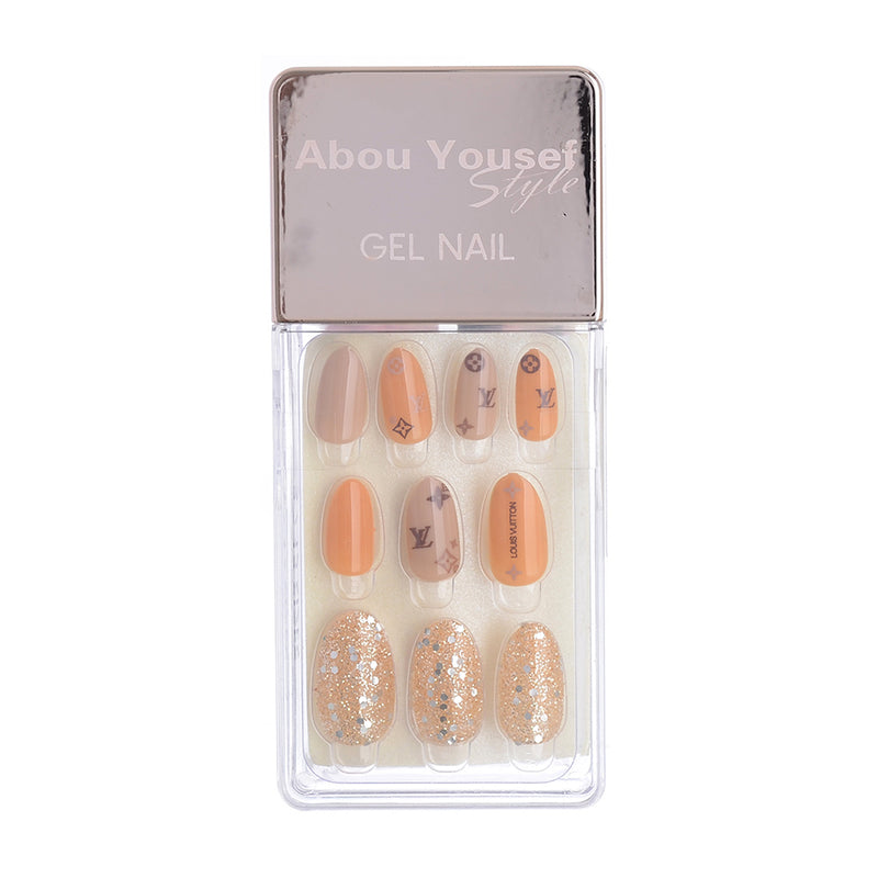 Gel nails, 30 nails, 12 sizes, from Abu Youssef, style, orange*café*golden bronze