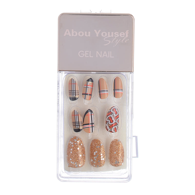 Gel nails, 30 nails, 12 sizes, from Abu Youssef, style, orange*gold bronze*black