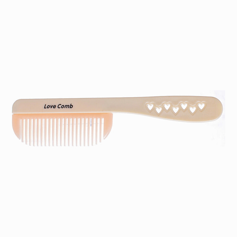 Wide-tooth detangling comb with beige heart-hole handle 