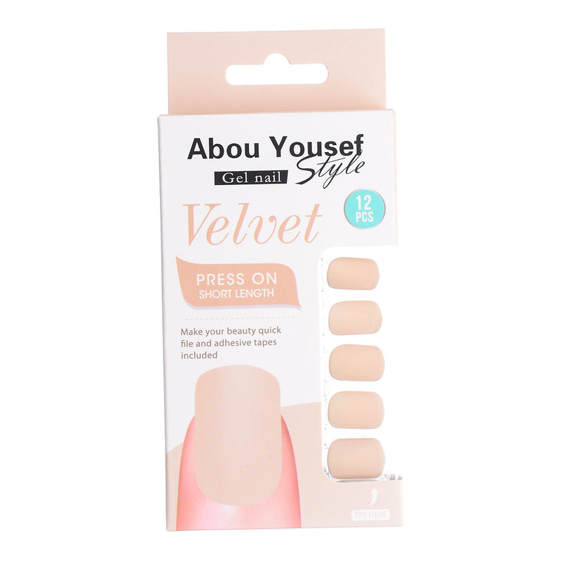 Short length velvet gel nails from Abu Youssef Style, 12 pieces, SH323