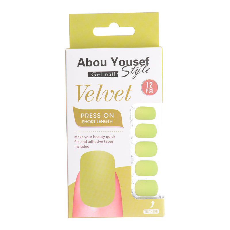 Short length velvet gel nails from Abu Youssef Style, 12 pieces, SH301