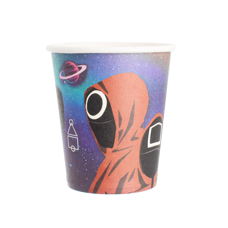 A set of printed paper cups in different shapes, 10 pieces