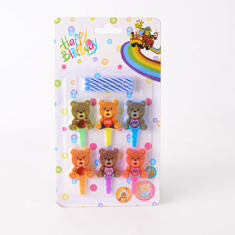 Birthday candle set, 12 pieces, teddy bear shape