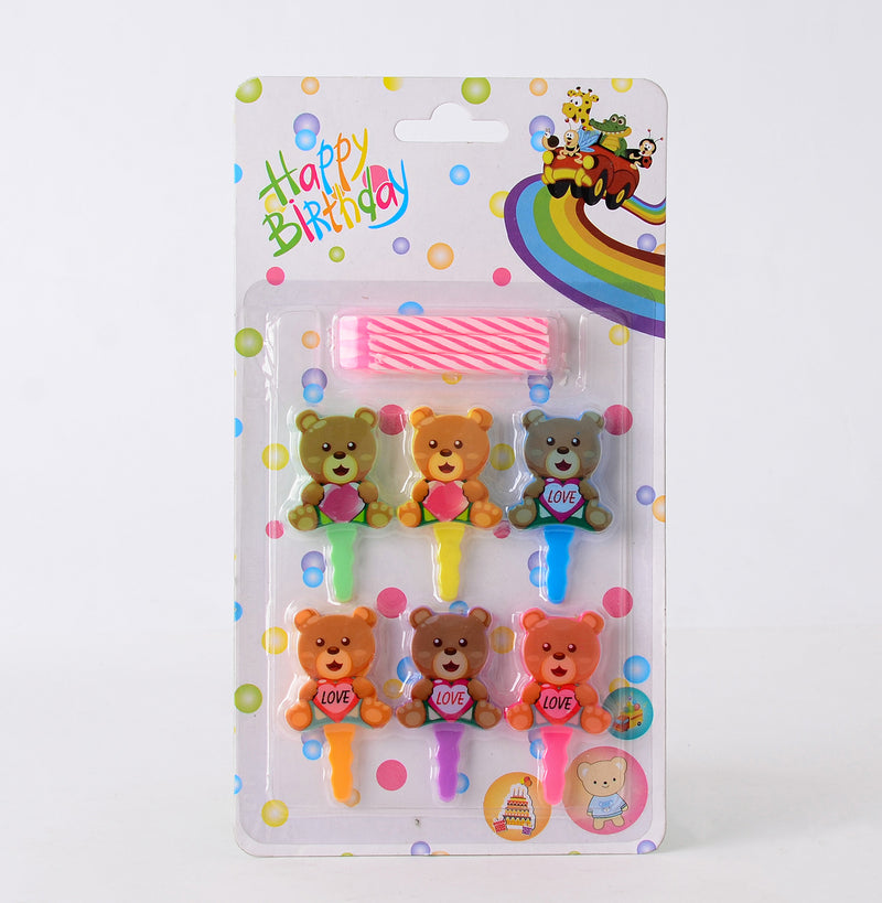 Birthday candle set, 12 pieces, teddy bear shape