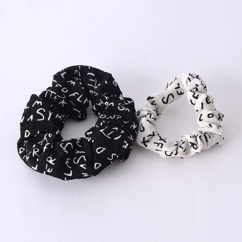 A set of hair scrunchies for women, 2 pieces of fabric in the shape of letters, black * white