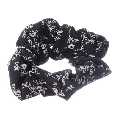 A set of hair scrunchies for women, 2 pieces of cloth, patterned with black and white flowers