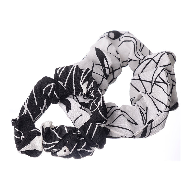 A set of hair scrunchies for women, 2 pieces, white and black striped fabric