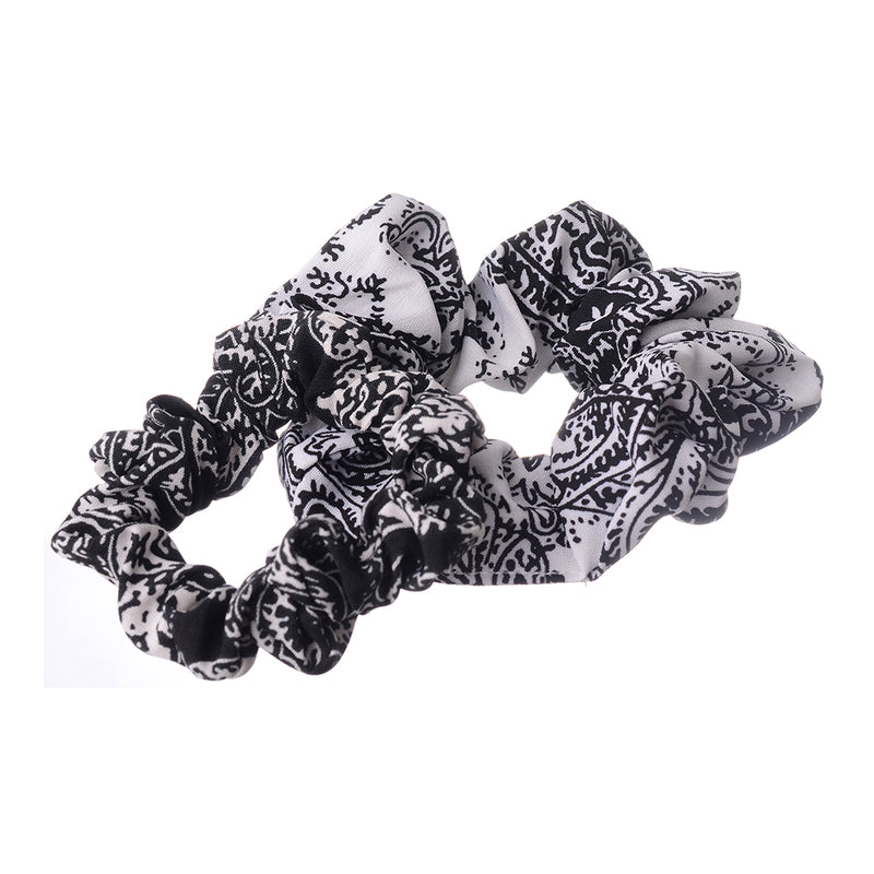 A set of hair scrunchies for women, 2 patterned pieces, white*black