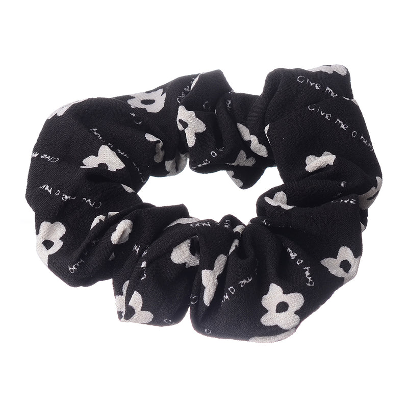 A set of hair scrunchies for women, 2 pieces, patterned with flowers, black*white